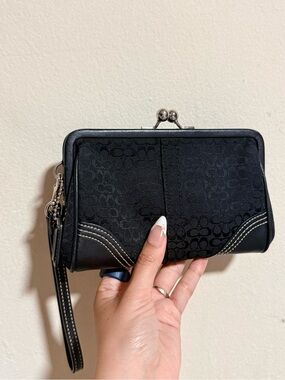 Coach Black Signature Wristlet Clutch
